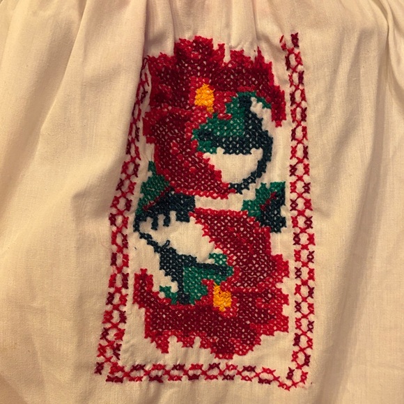Embroidered, Handmade Peasant Blouse with Red Floral Design - Picture 2 of 5